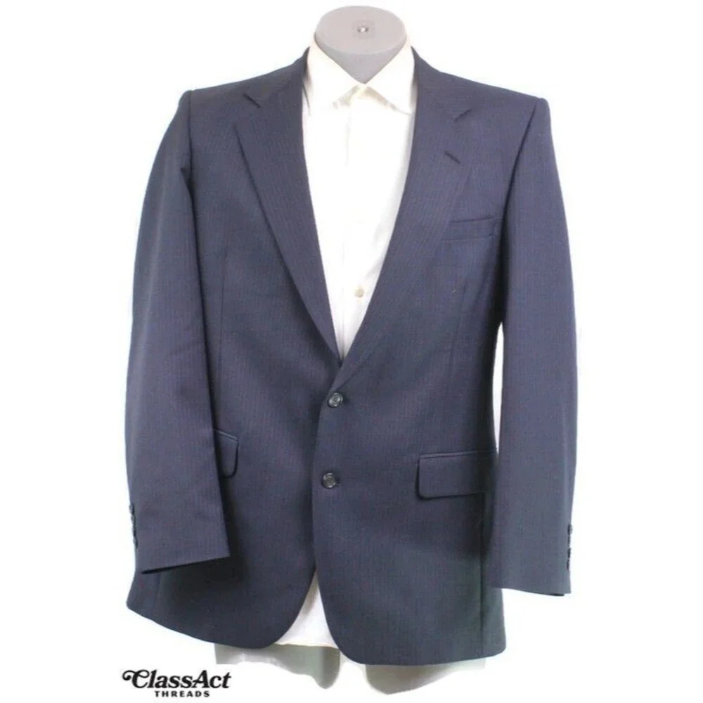 Pierre Cardin 2 Piece Suit Mens Blue Striped 2 Btn 40L Flat Fronts 36